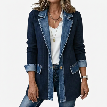 Women's Denim-Trim Cardigan Relaxed Fit