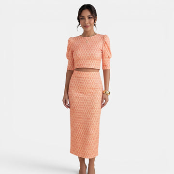 Women's Two-Piece Set Patterned Crop Top Midi Skirt