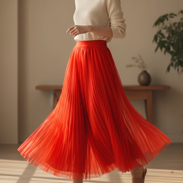 Women's Midi Skirt Pleated Tulle High-Waisted A-Line