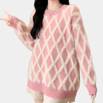 Women's Argyle Knit Sweater Oversized