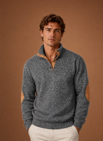 Men's Marled Knit Mock Neck Quarter Zip Jumper Relaxed Fit