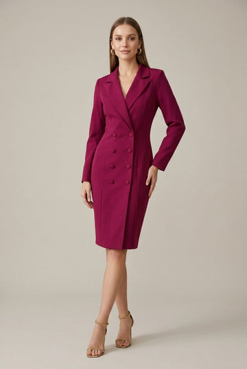 Women's Double-Breasted Blazer Dress with Notch Lapel Knee-Length