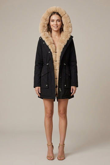 Women's Hooded Parka Faux Fur Trim Quilted