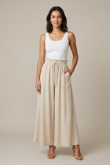 Women's Wide Leg Palazzo Trousers with Drawstring Waist