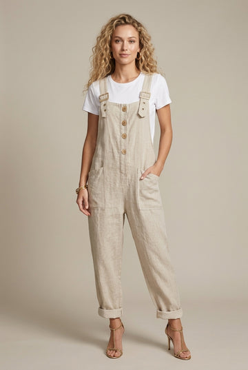 Women's Denim Style Dungaree Jumpsuit with Patch Pockets