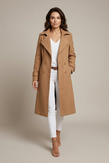 Women's Wool Pea Long Coat Double-Breasted