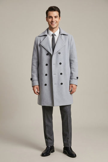 Men's Wool Blend Pea Coat Double Breasted Relaxed Fit