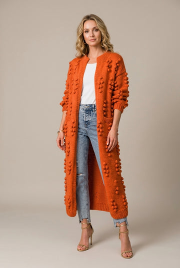Women's Knit Cardigan Bobble Texture Long