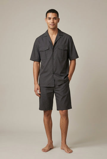 Men's Short Sleeve Button-Up Shirt and Shorts Two Piece Set