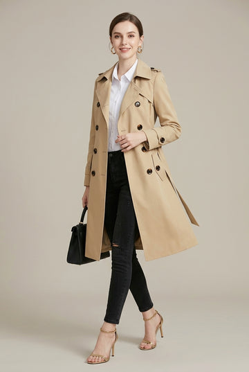 Women's Trench Coat Double Breasted Belted