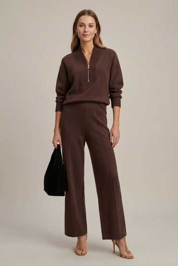 Women's Two-Piece Set Quarter Zip Sweater Relaxed Fit