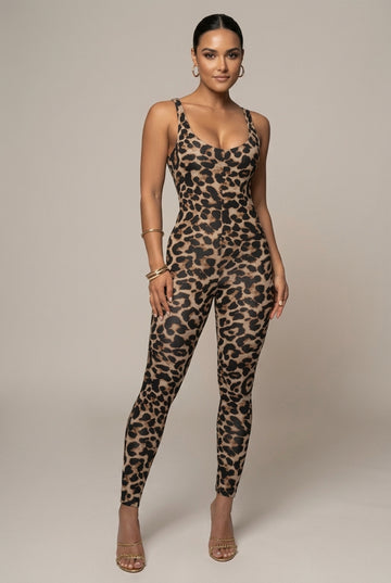 Women's Animal Print Jumpsuit - Square Neck