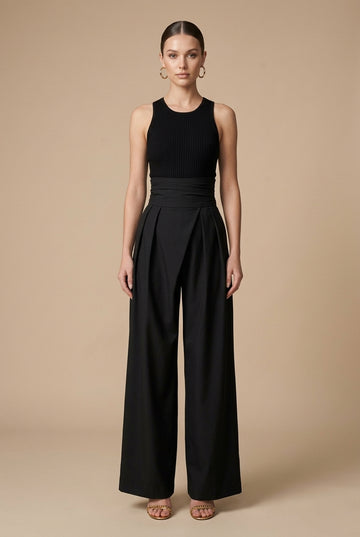 Women’s High-Waisted Wide Leg Trousers – Elegant Black Tailored Fit