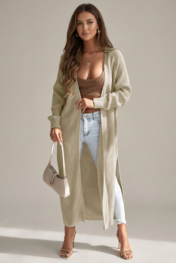 Women's Long Sleeve Open-Front Maxi Length Waffle Knit Cardigan