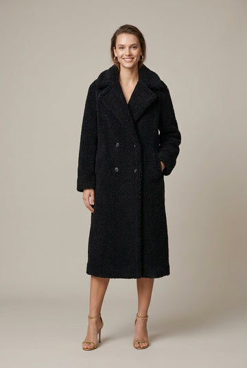 Women's Teddy Fleece Double Breasted Longline Coat