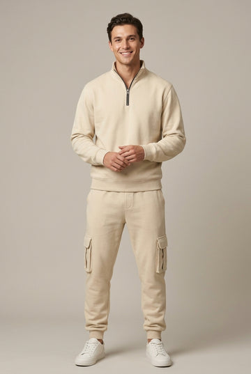 Men's Two-Piece Quarter-Zip Sweatshirt and Cargo Jogger Set