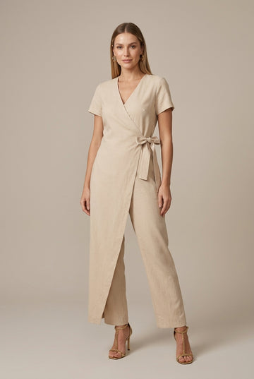 Women's Wrap Wide Leg Jumpsuit V-Neck