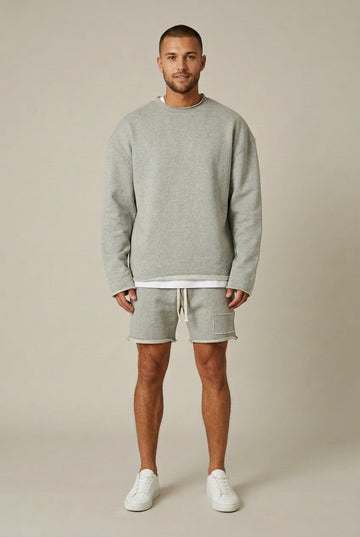 Men's Raw-Hem Crew Neck Sweatshirt and Shorts Set