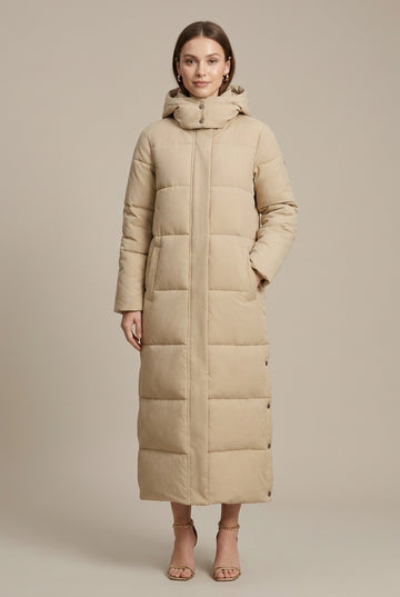 Women's Maxi Puffer Jacket Hooded - Side Snap Buttons