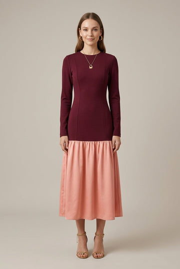 Women's Drop Waist Maxi Dress - Gathered Skirt - Formal Style