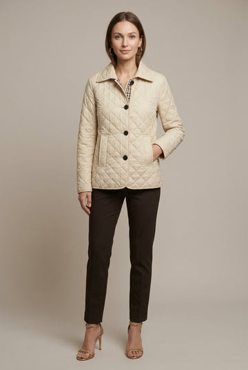 Women's Silk Quilted Jacket Fitted Collared