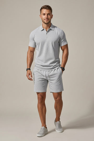 Men's Short Sleeve Shirt - Drawstring Shorts Two Piece Set