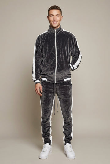Men's Velvet Two-Piece Set Zip-Up Joggers