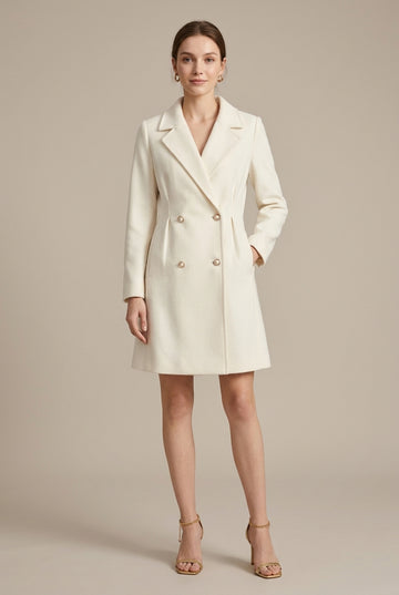 Women's Cream Tweed Blazer Double Breasted Lapel