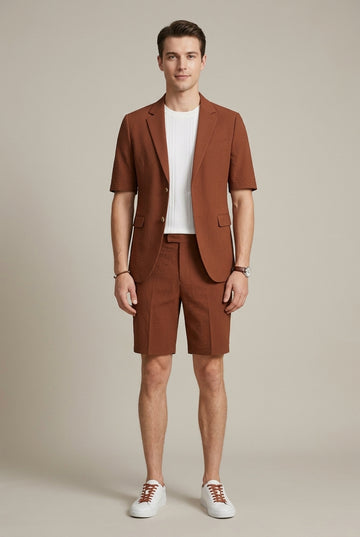 Men's Two Piece Set - Short Sleeve Lapel Blazer and Shorts