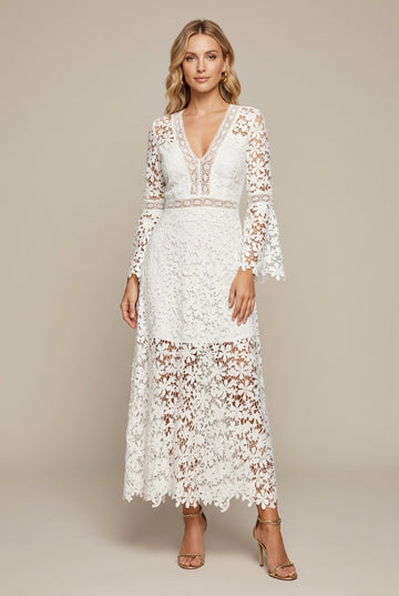Women's Wedding Guest Lace V-Neck Long Sleeve Sheath Dress