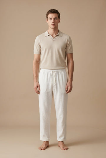 Men's Woven Trousers - Straight Leg Elasticated Drawstring