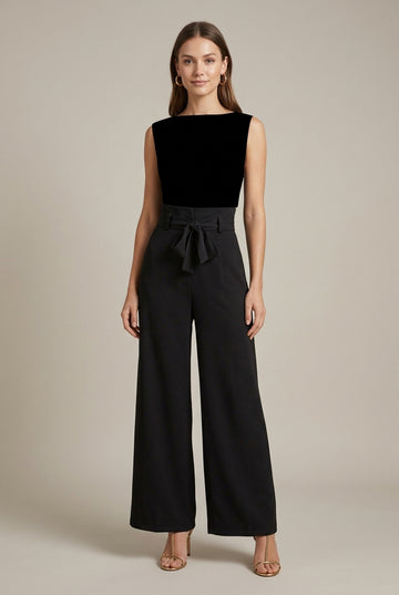 Women's Wide Leg Trousers - Bow Tie Design