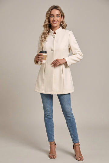 Women's Stand Collar Single-Breasted Fit and Flare Coat