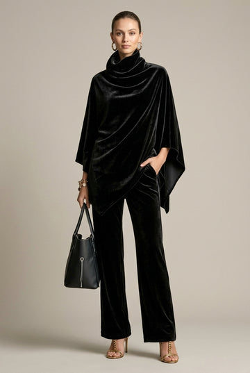 Women's Two-Piece Set Cowl Neck Draped Poncho