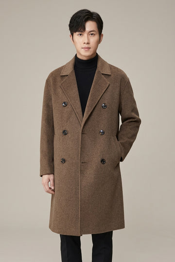 Men's Overcoat Double-Breasted Mid-Length Striped