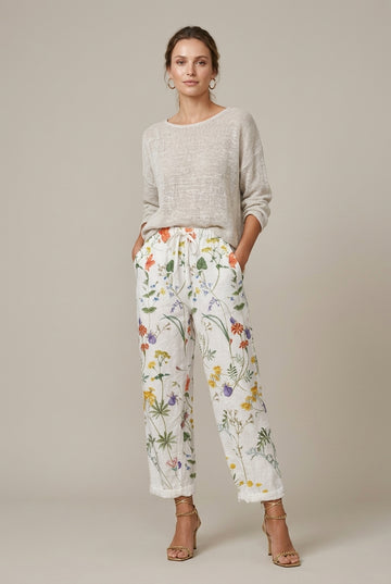 Women's Linen Wide Leg Cropped Trousers Relaxed Fit