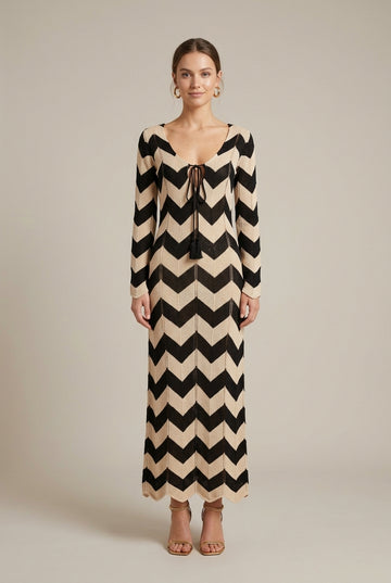Women's Chevron Maxi Dress V-Neck