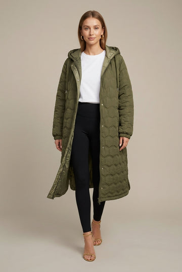 Women's Puffer Jacket Longline Hooded Relaxed Fit