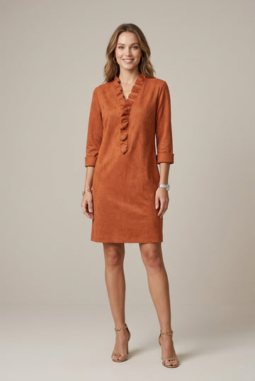Women's Shift Midi Dress Ruffle V-Neck