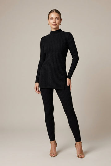 Women's Ribbed Knit Two-Piece Set Turtleneck