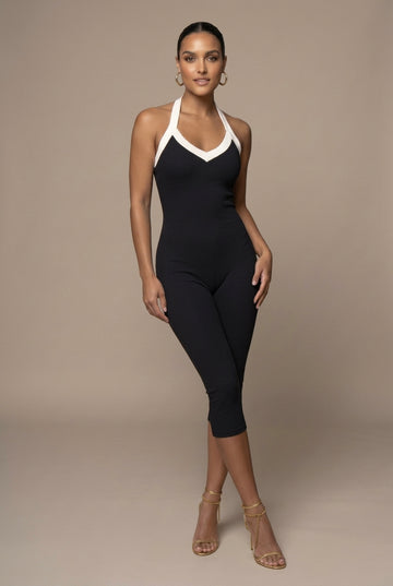 Women's Capri Jumpsuit Contrast Color - Backless Style