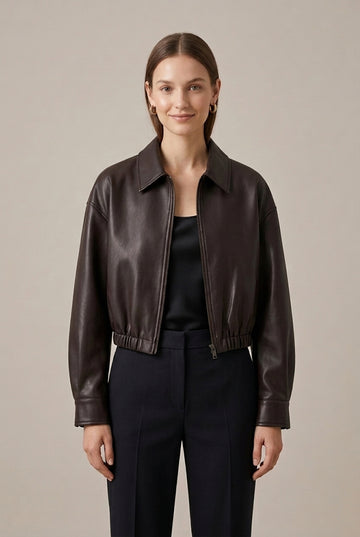 Women's Faux Leather Bomber Jacket Cropped
