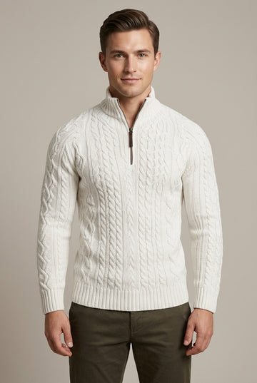 Men's Cable Knit Quarter Zip Sweater