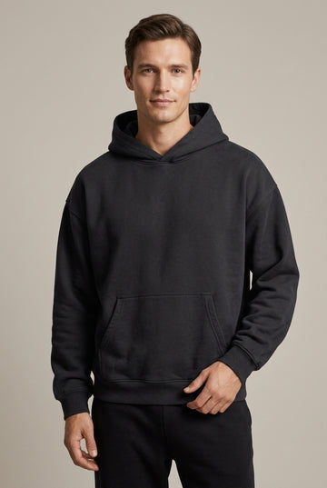 Men's Oversized Hooded Sweatshirt with Kangaroo Pocket and Ribbed Hem