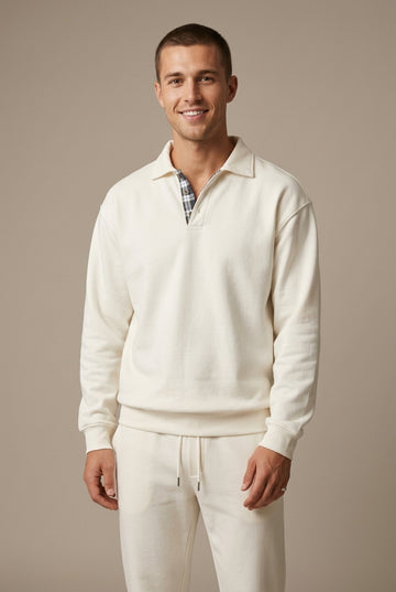 Men's Polo Sweater Relaxed Fit - Checkered Inner Design