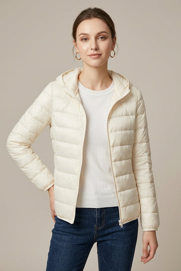 Women's Lightweight Hooded Puffer Jacket with Zip Front