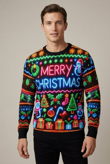 Men's Polyester Christmas Sweater Printed Round Neck