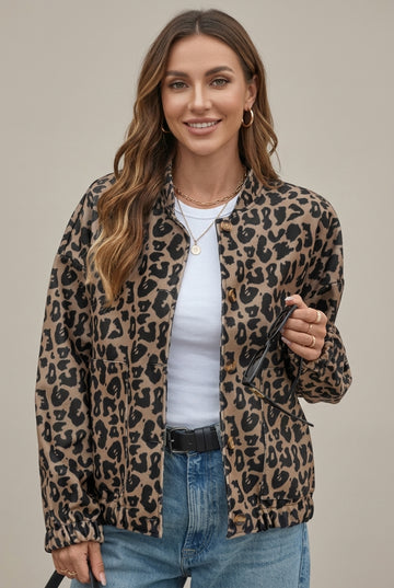 Women's Leopard Print Bomber Jacket Oversized