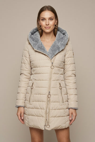 Women's Hooded Long Puffer Jacket Sherpa-Lined