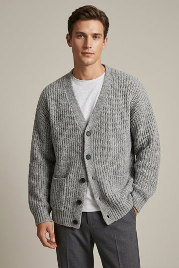 Men's Ribbed Knit Cardigan Relaxed Fit
